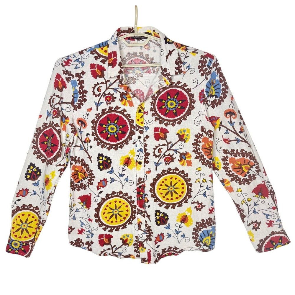 Luc Matton Men's Cotton/Linen Retro Floral Print Shirt - Size M